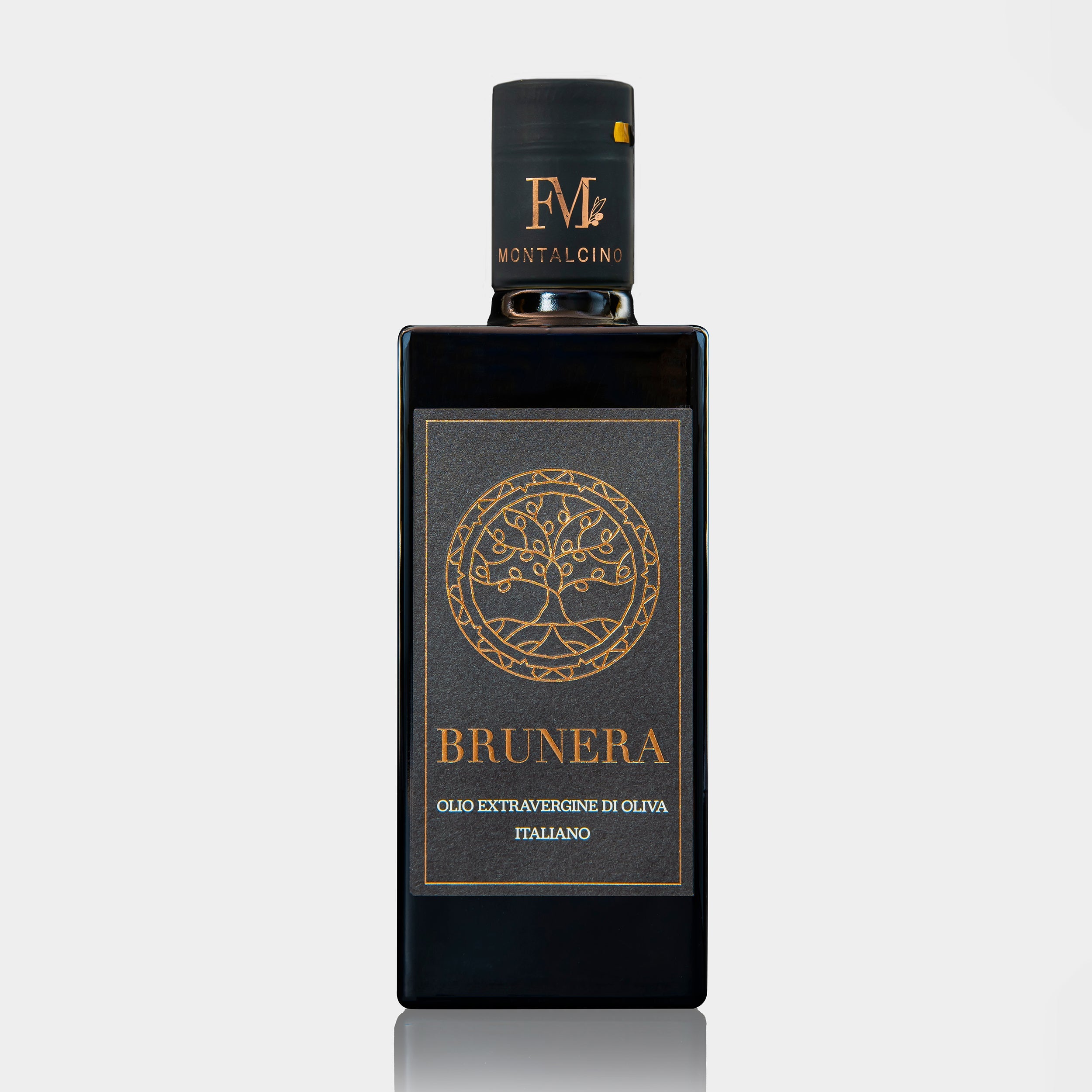 BRUNERA olive oil bottle, front and back view